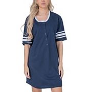 Womens Short Sleeve Sleepshirt Nightshirt Nightgown with 3 Stripe Accent Sleeves Design with Pocket Yafemarte