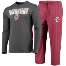Мужская спортивная темно-бордовая/пестрая угольная футболка и брюки с длинным рукавом Boston College Eagles Meter Concepts Sleep Set Unbranded