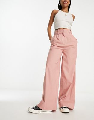 Широкие льняные брюки пыльно-розового цвета ASOS DESIGN ASOS DESIGN