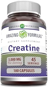 Amazing Formulas Creatine Monohydrate Supplement | 3000 Mg per Serving | 180 Capsules | Non-GMO | Gluten-Free | Made in USA Amazing Nutrition