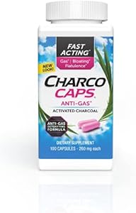 Fast Acting Gas Relief for Bloating & Flatulence, Drug Free Detoxifying Activated Charcoal Formula, 100 Capsules, 30 Day Supply, Pink Charcocaps