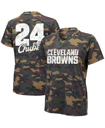 Women's Nick Chubb Camo Cleveland Browns Name and Number V-Neck T-shirt Industry Rag