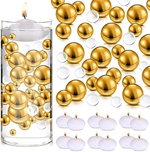 Fumete 10162 Pcs Suspending Candles for Centerpieces Transparent Water Gel Beads for Vases Pearl Beads for Vase Filler Wedding Bridal Shower Party Floral Decorations(Black, Gold) Fumete