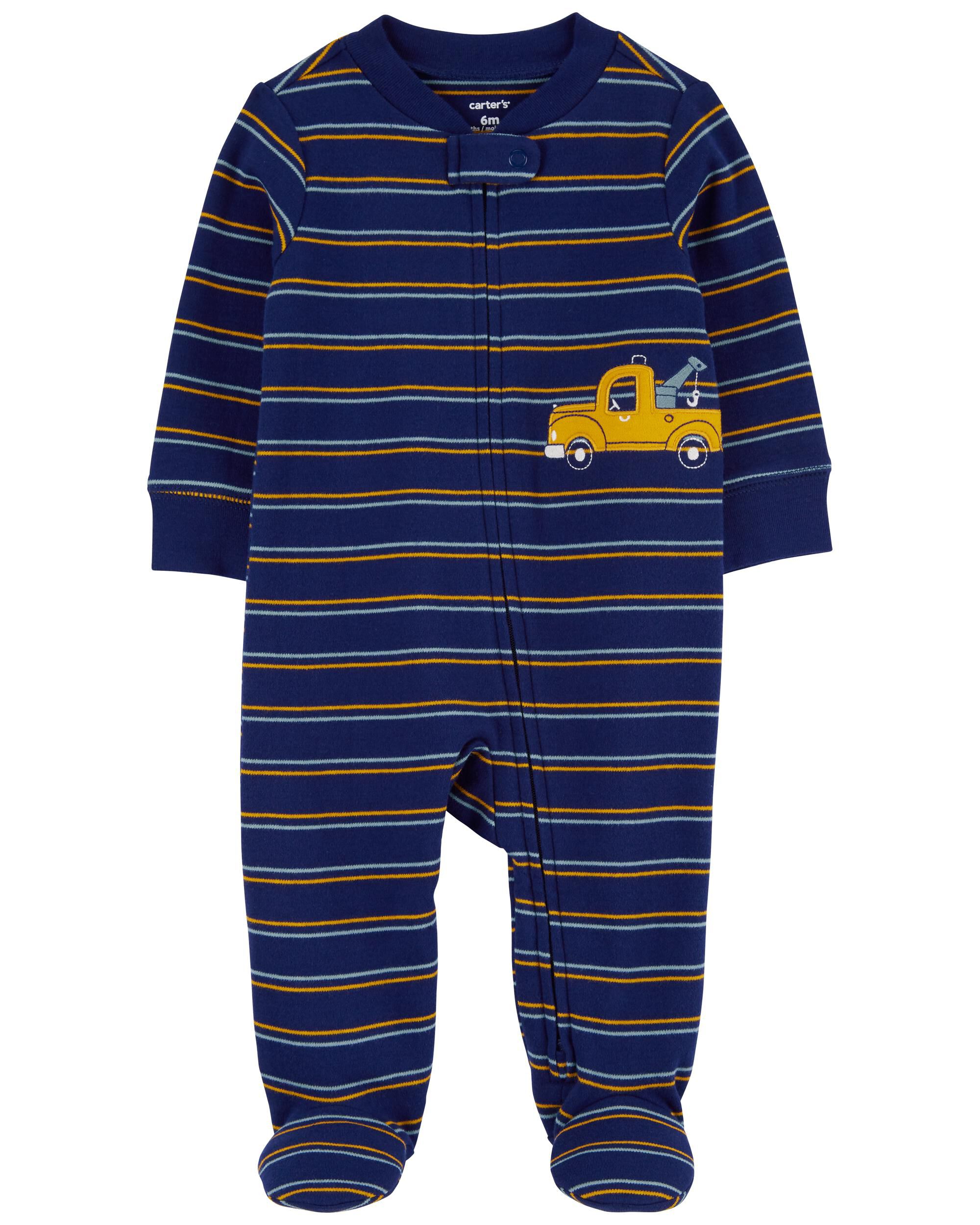 Хлопковая пижама для сна и игр в полоску с двусторонней молнией в виде грузовика для малышей Carter's