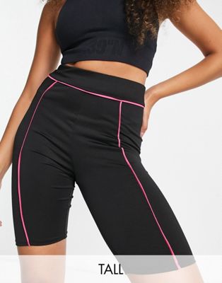 Threadbare Fitness Tall gym legging shorts with contrast piping in black Threadbare Fitness Tall
