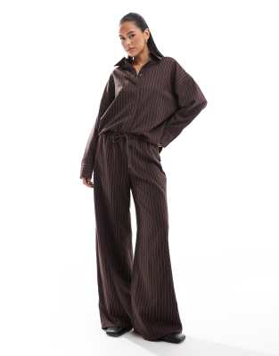 ASOS DESIGN tailored wide leg pull-on pants in chocolate pinstripe - part of a set ASOS DESIGN