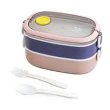 Lille Home 2-Tier Stackable Leakproof Microwavable Bento Lunch Box Food Container With Cutlery Set, BPA Free, 54OZ Lille Home