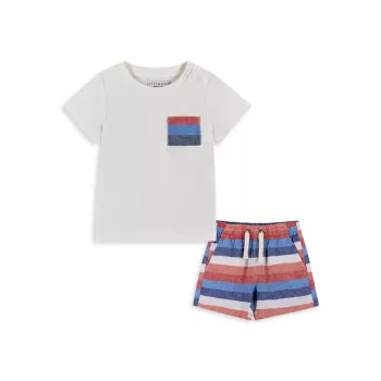Baby Boy's Striped Cotton T-Shirt &amp; Linen-Blend Shorts Set Andy & Evan