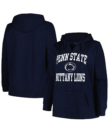 Women's Navy Penn State Nittany Lions Plus Size Heart and Soul Notch Neck Pullover Hoodie Champion