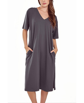 Women's Soft Knit Short Sleeve Nightgown Dress with Side Pockets ICollection