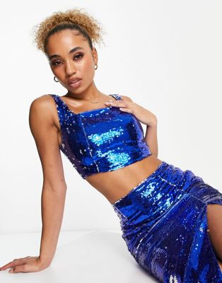 Collective the Label exclusive sequin crop top in cobalt - part of a set Collective The Label