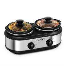 3-qt. Silver Small Portable Double Slow Cooker For Buffet Kitchen Abrihome