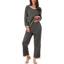 Женский пижамный комплект с длинными рукавами, рубашка и длинные брюки с карманами, домашняя одежда, комплекты из 2 предметов для сна Cheibear