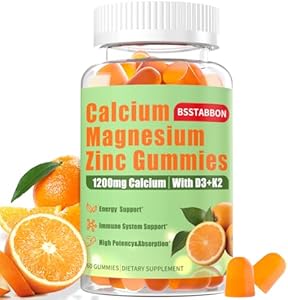 Calcium Magnesium Zinc Gummies for Adult: 1200mg Calcium Citrate 400mg Magnesium Glycinate with D3 B12 - Sugar Free High Absorption Supplement for Women Men (60 Count(Pack of 1)) BSSTABBON