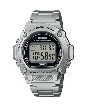 Мужские цифровые часы из нержавеющей стали серебристого цвета, 47 мм, W219HD-1AV Casio