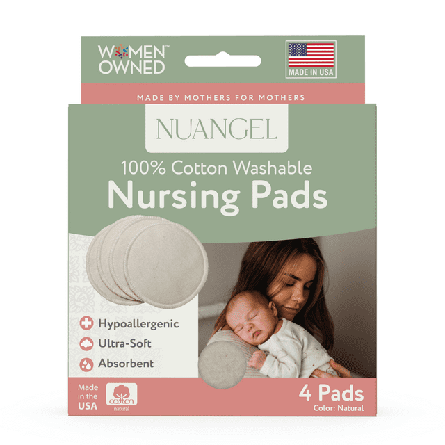 NuAngel Cotton Washable Reusable Nursing Pads, Beige, 4 Count NuAngel