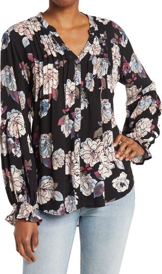 Блузка с длинными рукавами и защипами с цветочным принтом American Rag