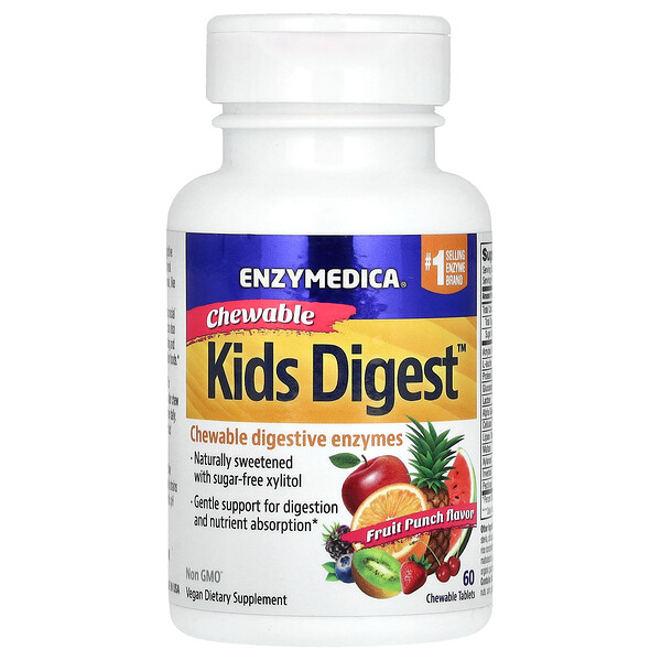 Kids Digest, Фруктовый пунш, 60 жевательных таблеток Enzymedica