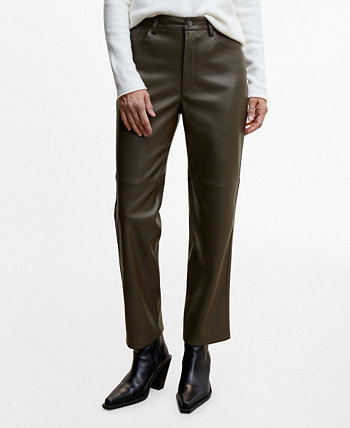 Women's Leather-Effect Straight Trousers MANGO