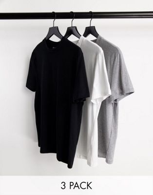 Комплект из трех футболок с круглым вырезом ASOS DESIGN черного, белого и серого цвета вереска ASOS DESIGN