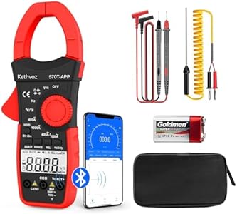 Multimeter Bluetooth Clamp Meter, Kethvoz 1000A AC/DC Ammeter Voltmeter Logger Measure Amp Voltage Ohm Test Continuity, Digital Pinza Multímetro 570T-APP Kethvoz