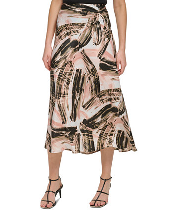 Женская атласная юбка с рюшами и принтом DKNY