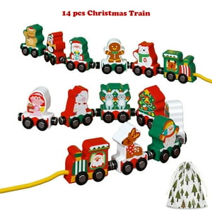 INvench Wooden Train Toys for Kids,Christmas Train Toys for Toddlers 3-6 Years Boy Girls Christmas Gifts INvench