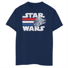 Boys 8-20 Star Wars Falcon Stripes Red White & Blue July 4th Graphic Tee Star Wars