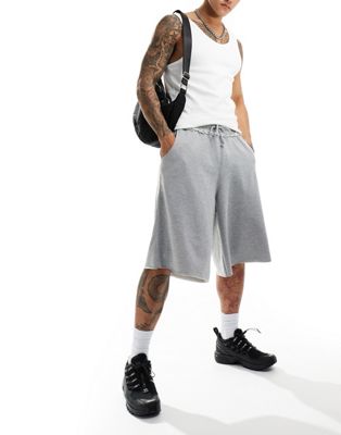 COLLUSION Skater longline fit jersey shorts in gray heather Collusion