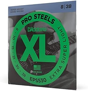 Самые яркие струны для электрогитары D'Addario ProSteels EPS530, повышенная устойчивость, 8-38 Extra-Super Light D'Addario