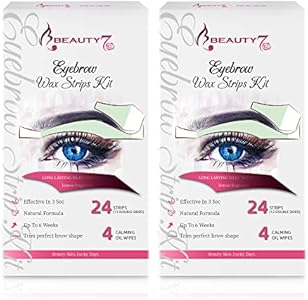 Beauty7 Wax Strips Kit for Sensitive Skin, Facial Hair Removal for Eyebrow, Lip, 24 Strips & 4 Calming Oil Wipes, At Home Waxing for Women Beauty7