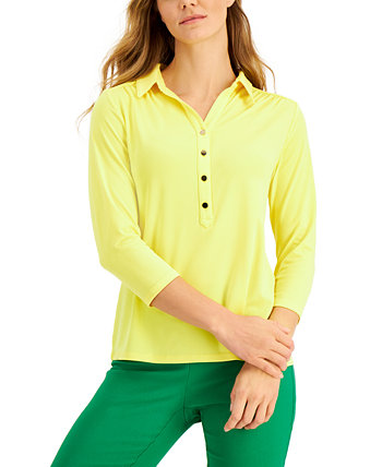 Трикотажная рубашка-поло с пуговицами спереди, созданная для Macy's Charter Club