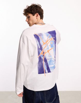 COLLUSION Long sleeve skate t-shirt with graphic front and back in white Collusion