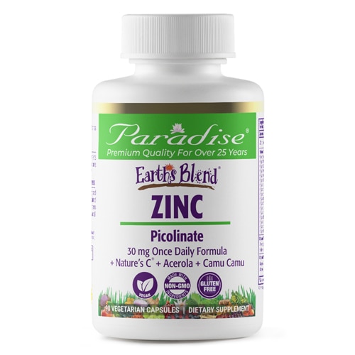 Пиколинат цинка Paradise Herbs Earth's Blend — 30 мг — 90 вегетарианских капсул Paradise Herbs