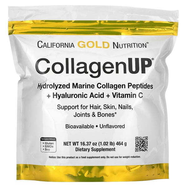 CollagenUP, Морской гидролизованный коллаген + гиалуроновая кислота + витамин C, без вкуса, 16,37 унции (464 г) California Gold Nutrition