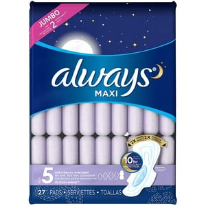 Always Extra Heavy Overnight Pads With Wings, Unscented 27 ea (Pack of 2) Always