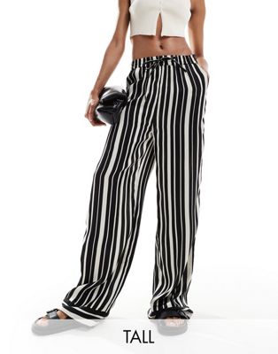 ONLY Tall wide leg pants in black and white stripe  ONLY