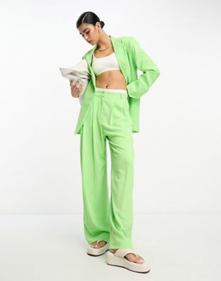 Зеленые льняные костюмные брюки с перевернутыми складками и широкими штанинами ASOS DESIGN ASOS DESIGN