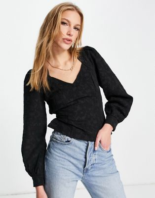 Y.A.S sweetheart top in black jacquard  Y.A.S