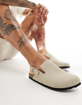 ASOS DESIGN mule clog sandals in stone with buckle ASOS DESIGN