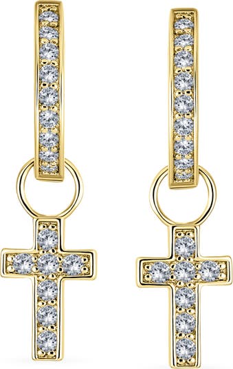 Изящные серьги-подвески с крестом CZ Pave Bling Jewelry