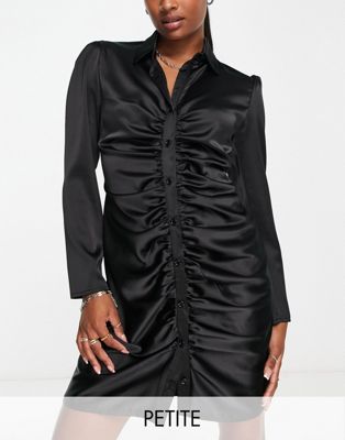 Черное атласное облегающее платье мини со сборками Flounce London Petite Flounce London