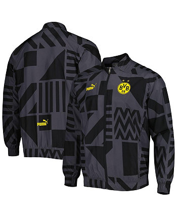 Мужская черная предматчевая тренировочная куртка реглан с молнией во всю длину Borussia Dortmund PUMA