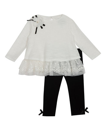Little Girls Lace Ruffle Top with Solid Knit Legging Rare Editions