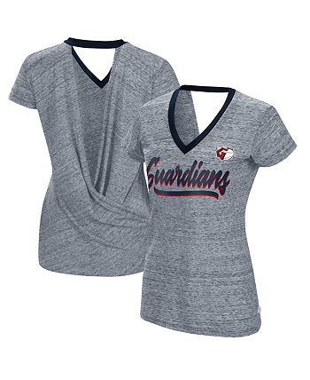 Женская темно-синяя футболка Cleveland Guardians Halftime с запахом на спине и v-образным вырезом Touch