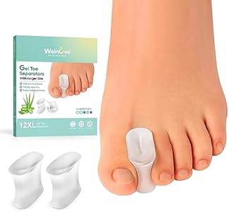 Welnove Upgraded Gel (Гель) Toe Separators – 12-Pack Aloe Vera Extract Infused Silicone Toe Spacers for Straightening Overlapping Toes, Bunions, Calluses – Bunion Corrector for Men and Women (X-Large Size) Welnove