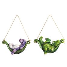 FC Design 2-PC Green and Purple Mini Dragons on Hammock Ornaments 4&#34;W Fantasy Decoration Figurine Set Home Room Decor F.C Design