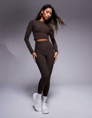 ASOS 4505 soft touch rib high waist gym legging in truffle ASOS 4505