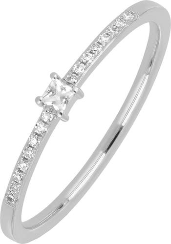 Одно кольцо Princess Stack из белого золота 14 карат с белым кварцем и бриллиантом - 0,05 карата EF Collection