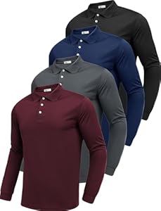 PINSPARK Long Sleeve Polo Shirts for Men Moisture Wicking Golf Shirts Quick Dry Work Hiking Casual Collared Shirt Pinspark